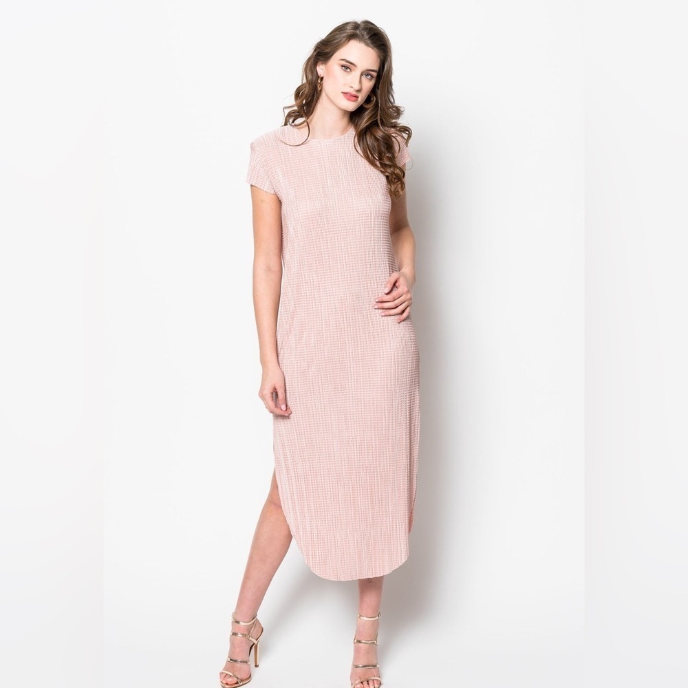 NWT Sabina Musayev Shirin Cap Sleeve Midi Dress In Powder Pink- Size Small